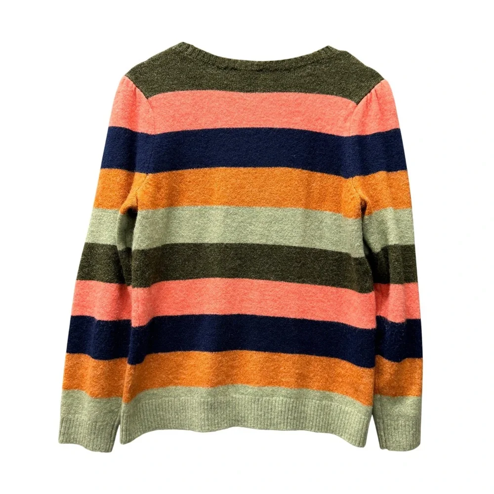 Talbots Sweater Womens Large Striped Crewneck‎ Multi-Color Casual Fuzzy Knit